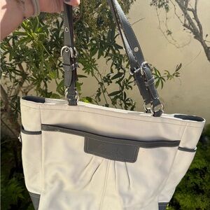 Coach Gray and White Coach Tote